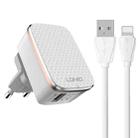 LDNIO A1204Q QC3.0 18W USB Fast Charger with 1m USB to 8 Pin Cable, Plug Type:EU Plug(White Gold) - 1