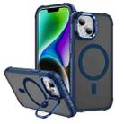 For iPhone 15 Plus Rainbow Series Skin Feel MagSafe Lens Holder Phone Case(Blue) - 1