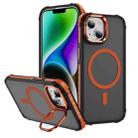 For iPhone 14 Plus Rainbow Series Skin Feel MagSafe Lens Holder Phone Case(Orange) - 1