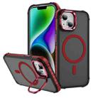 For iPhone 14 Plus Rainbow Series Skin Feel MagSafe Lens Holder Phone Case(Red) - 1