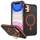 For iPhone 11 Rainbow Series Skin Feel MagSafe Lens Holder Phone Case(Orange) - 1