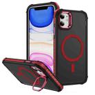 For iPhone 11 Rainbow Series Skin Feel MagSafe Lens Holder Phone Case(Red) - 1