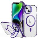 For iPhone 14 Plus Rainbow Series Transparent MagSafe Lens Holder Phone Case(Purple) - 1