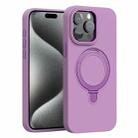 For iPhone 15 Pro Max Liquid Silicone MagSafe Metal Ring Holder Phone Case(Purple) - 1