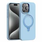 For iPhone 15 Pro Max Liquid Silicone MagSafe Metal Ring Holder Phone Case(Light Blue) - 1