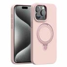 For iPhone 15 Pro Max Liquid Silicone MagSafe Metal Ring Holder Phone Case(Sand Pink) - 1