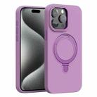 For iPhone 15 Pro Liquid Silicone MagSafe Metal Ring Holder Phone Case(Purple) - 1