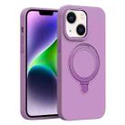 For iPhone 14 Liquid Silicone MagSafe Metal Ring Holder Phone Case(Purple) - 1