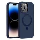 For iPhone 14 Pro Liquid Silicone MagSafe Metal Ring Holder Phone Case(Midnight Blue) - 1