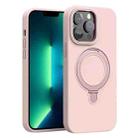 For iPhone 13 Pro Max Liquid Silicone MagSafe Metal Ring Holder Phone Case(Sand Pink) - 1