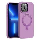 For iPhone 13 Pro Liquid Silicone MagSafe Metal Ring Holder Phone Case(Purple) - 1