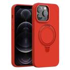 For iPhone 12 Pro Liquid Silicone MagSafe Metal Ring Holder Phone Case(Red) - 1