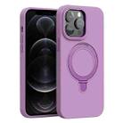 For iPhone 12 Pro Liquid Silicone MagSafe Metal Ring Holder Phone Case(Purple) - 1