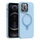 For iPhone 12 Pro Liquid Silicone MagSafe Metal Ring Holder Phone Case(Light Blue) - 1