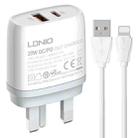 LDNIO Q229 QC3.0 / PD20W USB + Type-C Fast Charger with 1m USB to 8 Pin Cable, Plug Type:UK Plug(White) - 1