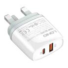 LDNIO Q229 QC3.0 / PD20W USB + Type-C Fast Charger with 1m USB to 8 Pin Cable, Plug Type:UK Plug(White) - 2