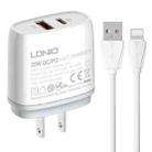 LDNIO Q229 QC3.0 / PD20W USB + Type-C Fast Charger with 1m USB to 8 Pin Cable, Plug Type:US Plug(White) - 1