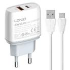 LDNIO Q229 QC3.0 / PD20W USB + Type-C Fast Charger with 1m USB to Micro USB Cable, Plug Type:EU Plug(White) - 1