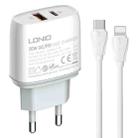 LDNIO Q229 QC3.0 / PD20W USB + Type-C Fast Charger with 1m Type-C to 8 Pin Cable, Plug Type:EU Plug(White) - 1