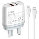 LDNIO Q229 QC3.0 / PD20W USB + Type-C Fast Charger with 1m Type-C to 8 Pin Cable, Plug Type:UK Plug(White) - 1