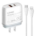 LDNIO Q229 QC3.0 / PD20W USB + Type-C Fast Charger with 1m Type-C to 8 Pin Cable, Plug Type:US Plug(White) - 1