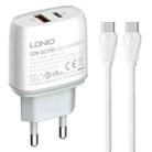 LDNIO Q229 QC3.0 / PD20W USB + Type-C Fast Charger with 1m Type-C to Type-C Cable, Plug Type:EU Plug(White) - 1