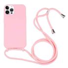 For iPhone 15 Pro Max Candy Colors TPU Protective Phone Case with Lanyard(Pink) - 1