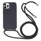 For iPhone 15 Pro Max Candy Colors TPU Protective Phone Case with Lanyard(Black) - 1