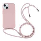 For iPhone 15 Plus Candy Colors TPU Protective Phone Case with Lanyard(Rose Gold) - 1