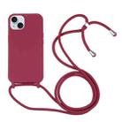 For iPhone 15 Candy Colors TPU Protective Phone Case with Lanyard(Red) - 1