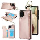 For Samsung Galaxy A12 RFlD Anti-theft Double Buckle Ring Zipper Card Phone Case(Rose Gold) - 1