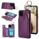 For Samsung Galaxy A12 RFlD Anti-theft Double Buckle Ring Zipper Card Phone Case(Dark Purple) - 1