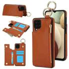 For Samsung Galaxy A12 RFlD Anti-theft Double Buckle Ring Zipper Card Phone Case(Brown) - 1