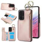 For Samsung Galaxy A53 4G / 5G RFlD Anti-theft Double Buckle Ring Zipper Card Phone Case(Rose Gold) - 1