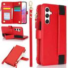 For Samsung Galaxy A15 Wristband Holder Zipper Purse RFID Leather Phone Case(Red) - 1