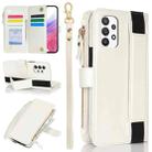 For Samsung Galaxy A52 Wristband Holder Zipper Purse RFID Leather Phone Case(White) - 1