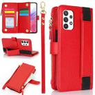 For Samsung Galaxy A53 Wristband Holder Zipper Purse RFID Leather Phone Case(Red) - 1