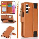 For Samsung Galaxy A54 Wristband Holder Zipper Purse RFID Leather Phone Case(Brown) - 1