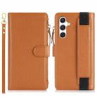 For Samsung Galaxy A54 Wristband Holder Zipper Purse RFID Leather Phone Case(Brown) - 2