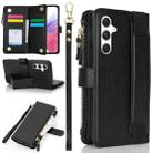For Samsung Galaxy A55 Wristband Holder Zipper Purse RFID Leather Phone Case(Black) - 1