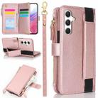 For Samsung Galaxy A55 Wristband Holder Zipper Purse RFID Leather Phone Case(Rose Gold) - 1