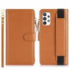 For Samsung Galaxy A73 Wristband Holder Zipper Purse RFID Leather Phone Case(Brown) - 2
