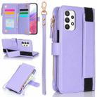 For Samsung Galaxy A73 Wristband Holder Zipper Purse RFID Leather Phone Case(Purple) - 1