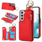 For Samsung Galaxy S21 FE 5G RFlD Anti-theft Double Buckle Ring Zipper Card Phone Case(Red) - 1