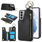 For Samsung Galaxy S21 5G RFlD Anti-theft Double Buckle Ring Zipper Card Phone Case(Black) - 1