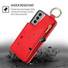 For Samsung Galaxy S21 5G RFlD Anti-theft Double Buckle Ring Zipper Card Phone Case(Red) - 2