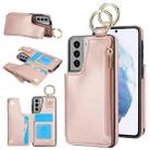 For Samsung Galaxy S21 5G RFlD Anti-theft Double Buckle Ring Zipper Card Phone Case(Rose Gold) - 1