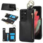 For Samsung Galaxy S21 Ultra 5G RFlD Anti-theft Double Buckle Ring Zipper Card Phone Case(Black) - 1