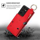 For Samsung Galaxy S21 Ultra 5G RFlD Anti-theft Double Buckle Ring Zipper Card Phone Case(Red) - 2