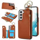 For Samsung Galaxy S22+ 5G RFlD Anti-theft Double Buckle Ring Zipper Card Phone Case(Brown) - 1